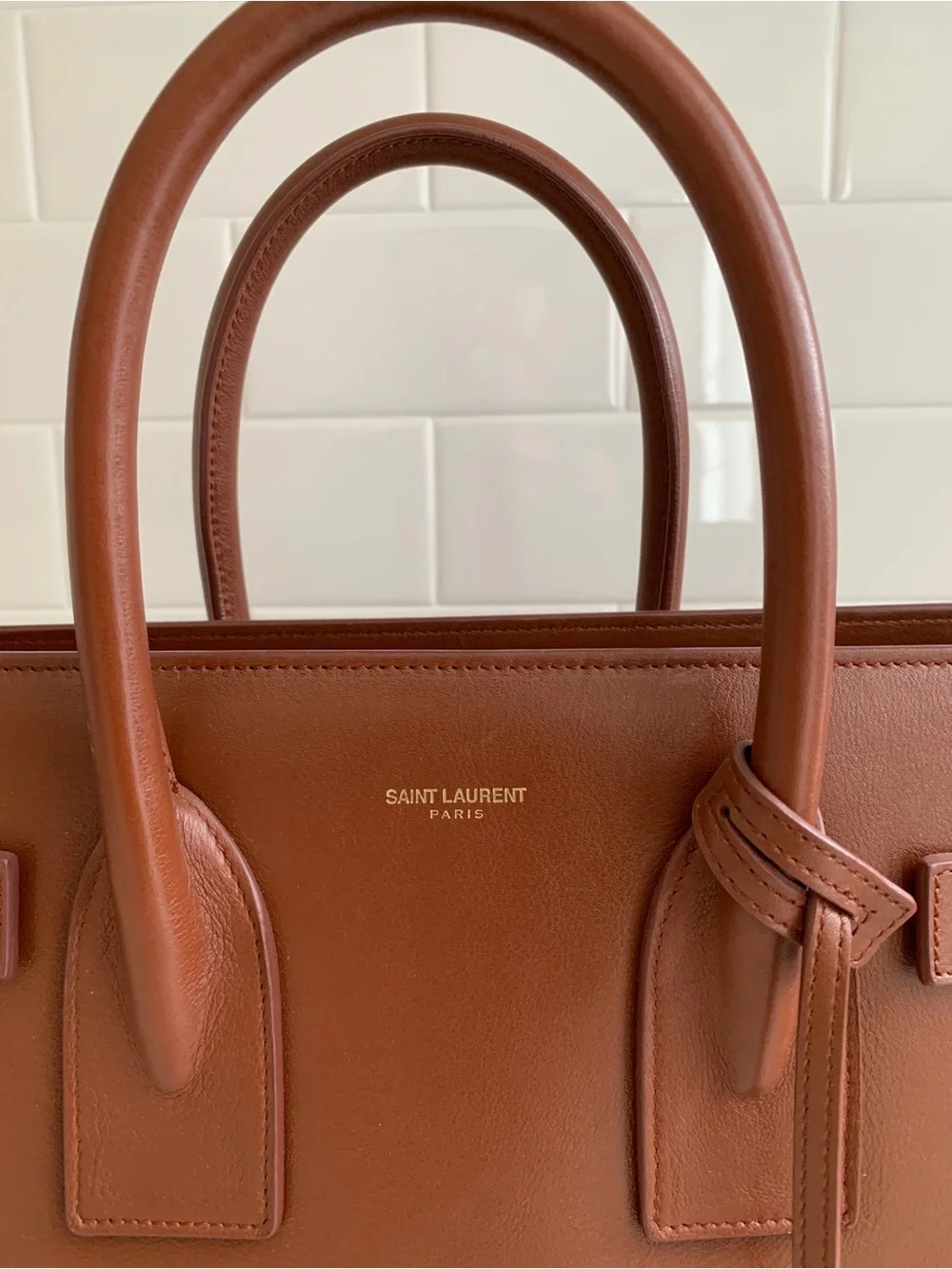 Saint Laurent Chestnut Brown Leather Sac de Jour Satchel with Gold Padlock